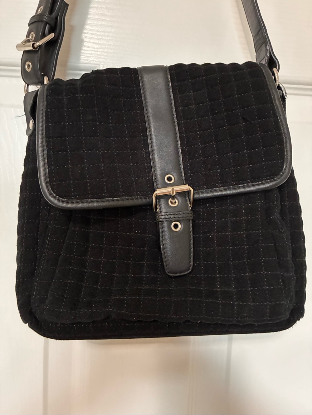 Talbots Shoulder Bag Handbag Purse Black Velvety Quilted